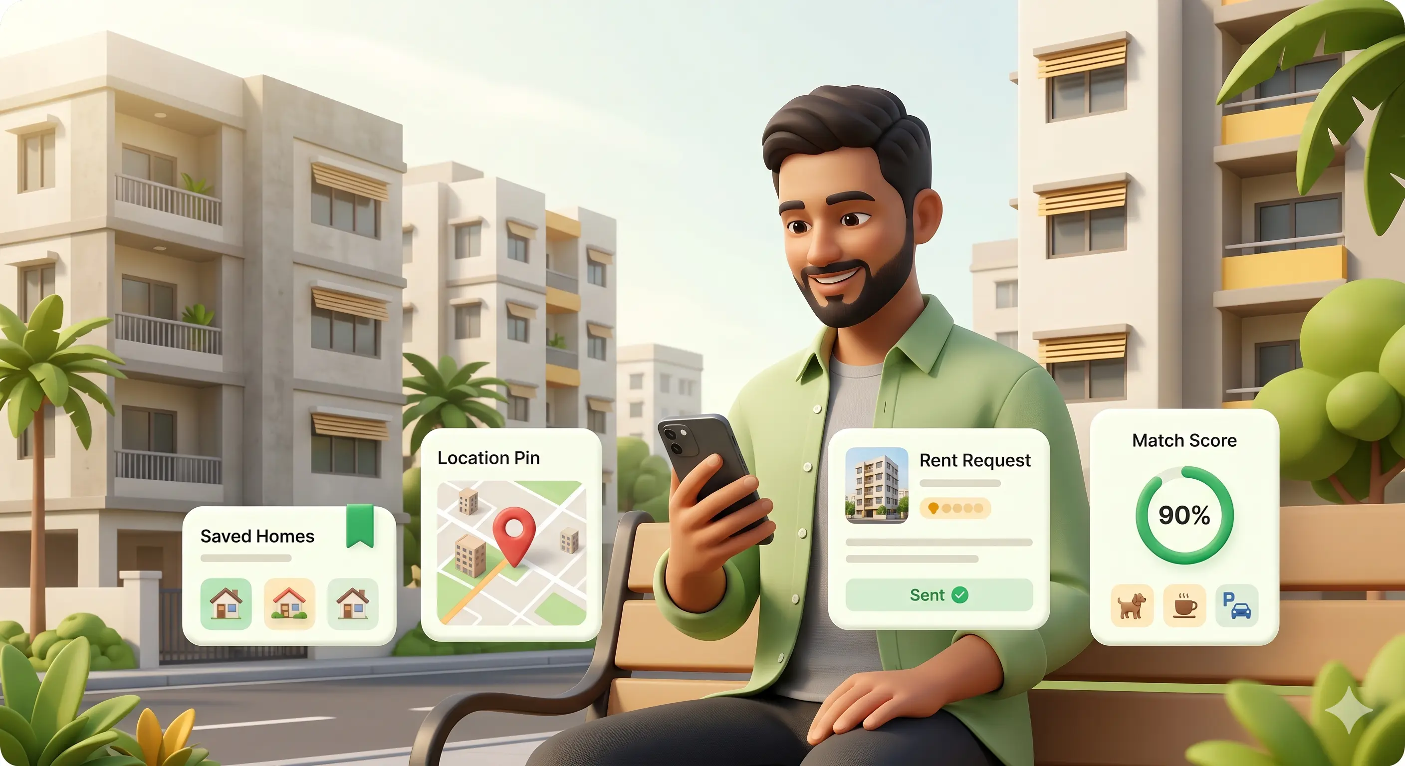 Home seeker using Rentlio to find nearby rental homes